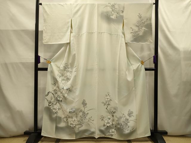 平和屋着物■訪問着　刺繍　手描き　花鳥文　暈し染め　金糸　金彩　正絹　逸品　AABK5858sx