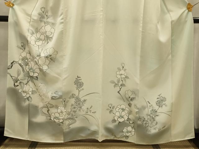平和屋着物■訪問着　刺繍　手描き　花鳥文　暈し染め　金糸　金彩　正絹　逸品　AABK5858sx