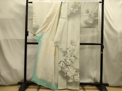 平和屋着物■訪問着　刺繍　手描き　花鳥文　暈し染め　金糸　金彩　正絹　逸品　AABK5858sx