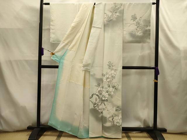 平和屋着物■訪問着　刺繍　手描き　花鳥文　暈し染め　金糸　金彩　正絹　逸品　AABK5858sx