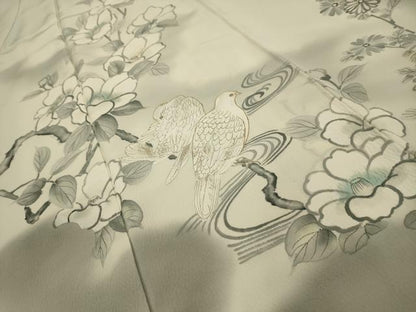 平和屋着物■訪問着　刺繍　手描き　花鳥文　暈し染め　金糸　金彩　正絹　逸品　AABK5858sx