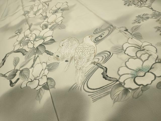 平和屋着物■訪問着　刺繍　手描き　花鳥文　暈し染め　金糸　金彩　正絹　逸品　AABK5858sx