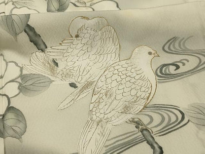 平和屋着物■訪問着　刺繍　手描き　花鳥文　暈し染め　金糸　金彩　正絹　逸品　AABK5858sx