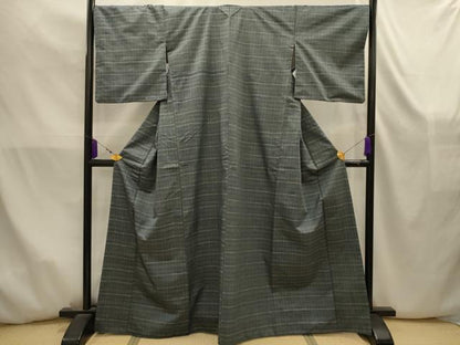平和屋着物■上質な紬　格子　正絹　逸品　AABK5869sx