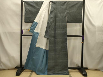 平和屋着物■上質な紬　格子　正絹　逸品　AABK5869sx