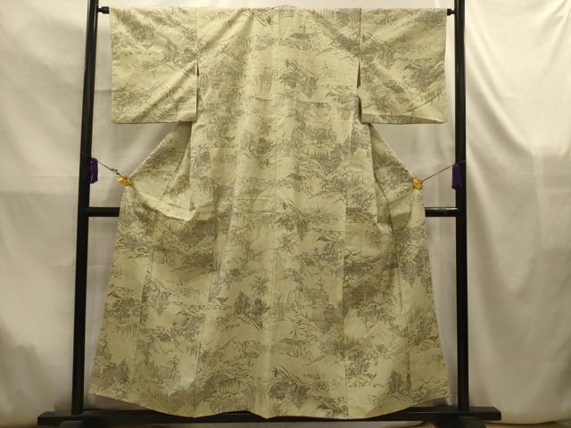 平和屋着物■上質な小紋　紬地　風景文　正絹　逸品　AABK5870sx