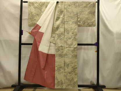 平和屋着物■上質な小紋　紬地　風景文　正絹　逸品　AABK5870sx