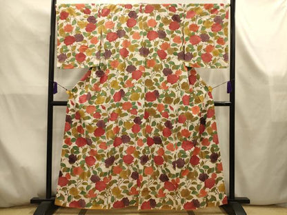 平和屋着物■上質な小紋　枝花文　金彩　鬼しぼ縮緬　正絹　逸品　AABK5871sx