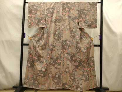平和屋着物■上質な小紋　裂取り花文　金彩　正絹　逸品　AABK5872sx