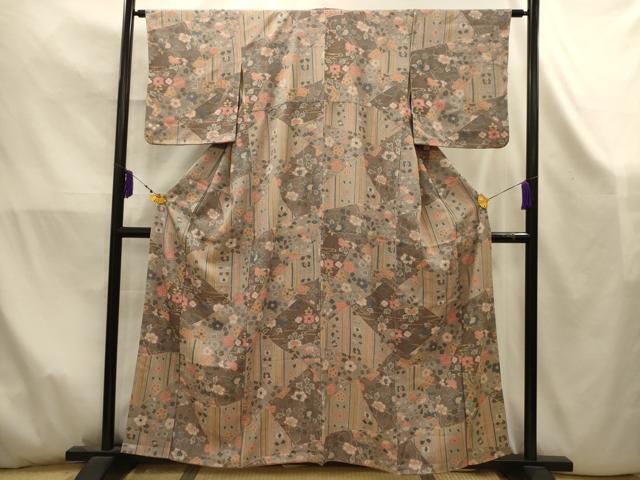 平和屋着物■上質な小紋　裂取り花文　金彩　正絹　逸品　AABK5872sx