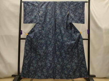 平和屋着物■上質な紬　草花文　正絹　逸品　AABK5873sx