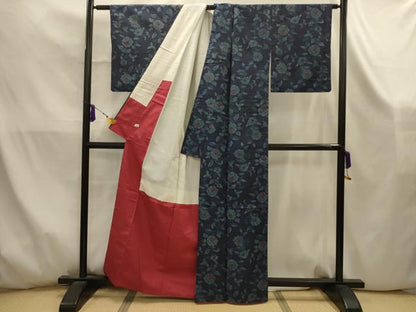 平和屋着物■上質な紬　草花文　正絹　逸品　AABK5873sx