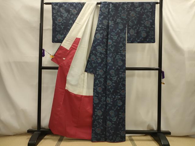 平和屋着物■上質な紬　草花文　正絹　逸品　AABK5873sx