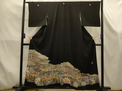 平和屋着物■豪華黒留袖　友禅　作家物　松竹梅飛鶴風景文　正絹　逸品　AABK5874sx