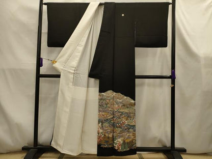 平和屋着物■豪華黒留袖　友禅　作家物　松竹梅飛鶴風景文　正絹　逸品　AABK5874sx