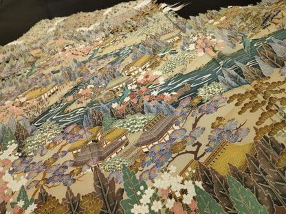 平和屋着物■豪華黒留袖　友禅　作家物　松竹梅飛鶴風景文　正絹　逸品　AABK5874sx