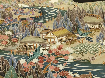 平和屋着物■豪華黒留袖　友禅　作家物　松竹梅飛鶴風景文　正絹　逸品　AABK5874sx