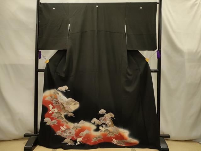 平和屋着物■豪華黒留袖　扇面花文　暈し染め　金彩　正絹　逸品　AABK5875sx