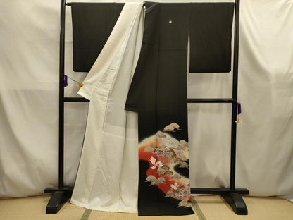 平和屋着物■豪華黒留袖　扇面花文　暈し染め　金彩　正絹　逸品　AABK5875sx