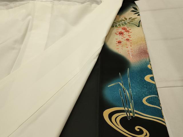平和屋着物■豪華黒留袖　駒刺繍　流水笹舟花文　暈し染め　金彩　正絹　逸品　AABK5876sx