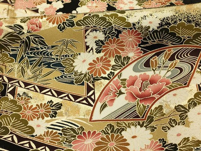 平和屋着物■豪華黒留袖　松竹梅地紙重ね花文　金彩　正絹　逸品　AABK5877sx