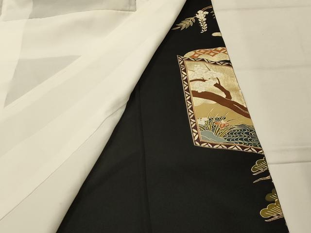 平和屋着物■豪華黒留袖　松竹梅地紙重ね花文　金彩　正絹　逸品　AABK5877sx