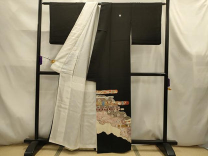 平和屋着物■豪華黒留袖　作家物　道長花鳥横笛文　金彩　正絹　逸品　AABK5878sx