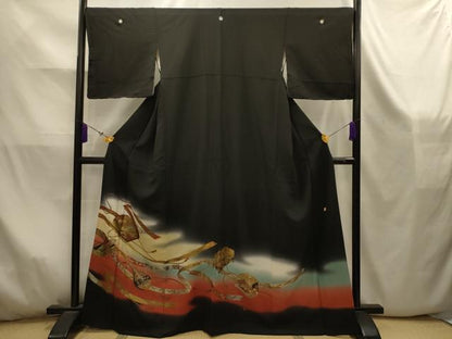 平和屋着物■越後染印傳　根津青宗　黒留袖　鬘帯花文箱文　暈し染め　金銀彩　正絹　逸品　AABK5879sx