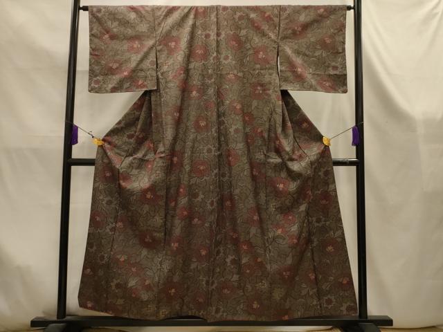 平和屋着物■本場染大島紬　更紗花文　正絹　逸品　AABK5881sx