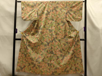 平和屋着物■上質な紬　更紗花文　正絹　逸品　AABK5882sx
