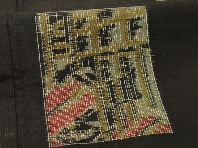 平和屋着物■上質な紬　色紙風景文　黒地　正絹　逸品　AABK5883sx