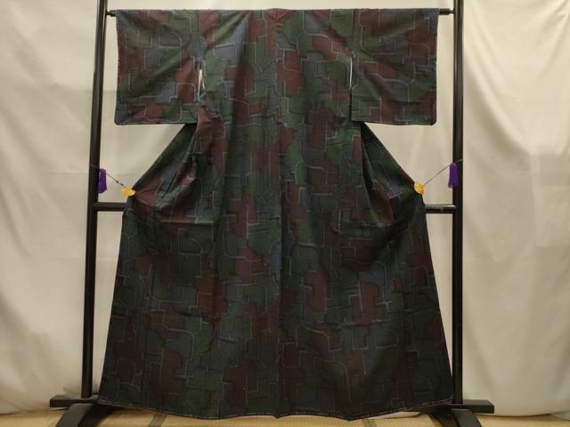 平和屋着物■上質な紬　幾何学文様　正絹　逸品　AABK5885sx