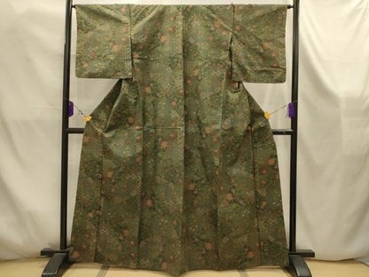 平和屋着物■上質な紬　草花文　正絹　逸品　AABK5886sx