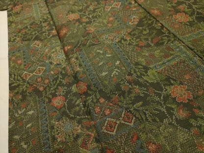 平和屋着物■上質な紬　草花文　正絹　逸品　AABK5886sx