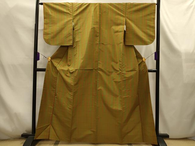 平和屋着物■本場縞大島紬　格子　正絹　逸品　AABK5887sx