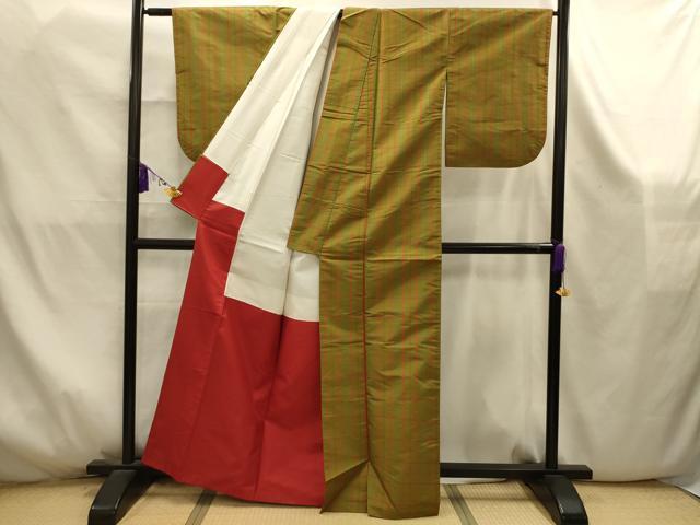 平和屋着物■本場縞大島紬　格子　正絹　逸品　AABK5887sx