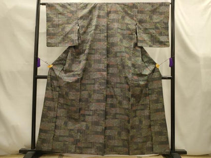 平和屋着物■お召　笹竹文　正絹　逸品　AABK5888sx