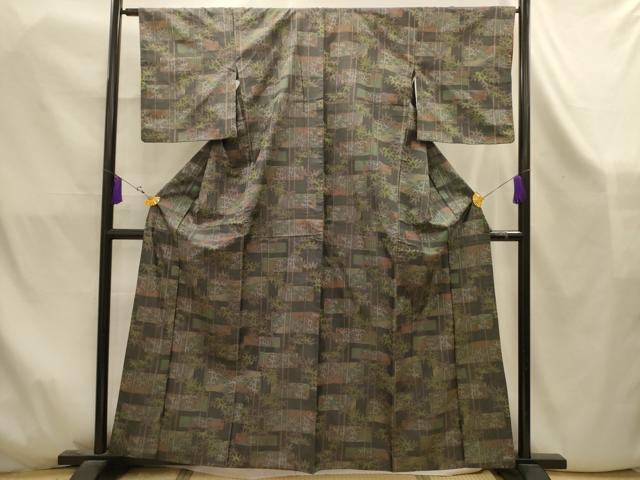 平和屋着物■お召　笹竹文　正絹　逸品　AABK5888sx