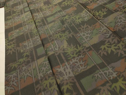 平和屋着物■お召　笹竹文　正絹　逸品　AABK5888sx