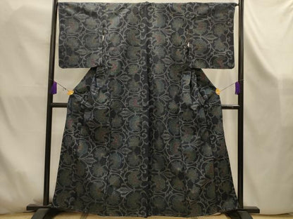 平和屋着物■上質な紬　更紗花文　正絹　逸品　AABK5889sx
