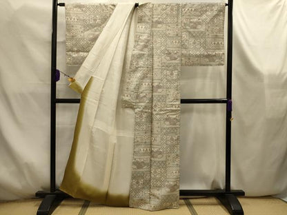 平和屋着物■上質な紬　色紙花文　正絹　逸品　AABK5891sx