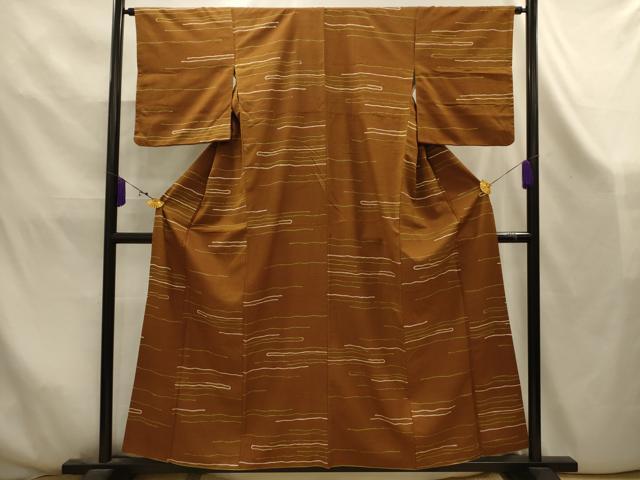 平和屋着物■上質な小紋　紬地　横段文　正絹　逸品　AABK5892sx