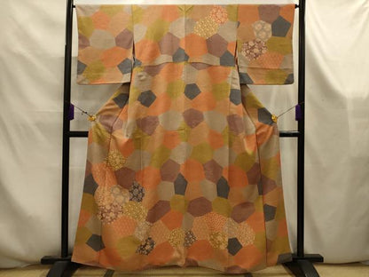 平和屋着物■訪問着　亀甲草花文　正絹　逸品　AABK5893sx