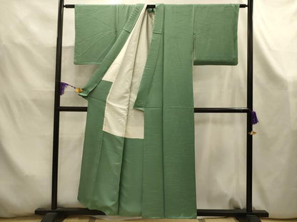 平和屋着物■上質な色無地　芝地紋　柳染色　正絹　逸品　AABK5897sx