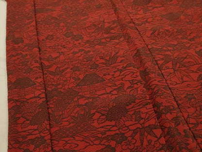 平和屋着物■羽織　型染め　風景文　鬼しぼ縮緬　正絹　逸品　AABK5900sx