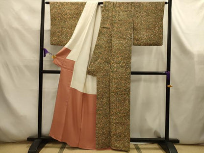 平和屋着物■上質な小紋　羽衣染　草花文　丹後ちりめん　反端付き　正絹　逸品　AABK5901sx