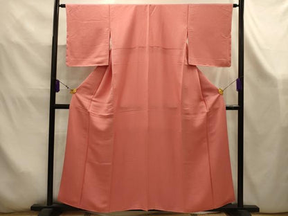 平和屋着物■上質な色無地　舞花地紋　曙色　反端付き　正絹　逸品　AABK5902sx