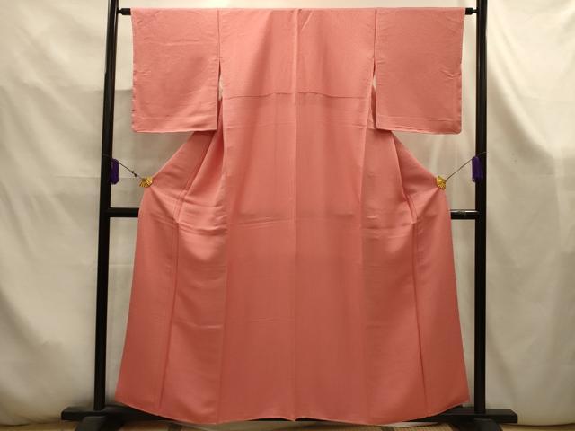 平和屋着物■上質な色無地　舞花地紋　曙色　反端付き　正絹　逸品　AABK5902sx