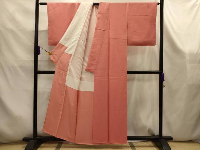 平和屋着物■上質な色無地　舞花地紋　曙色　反端付き　正絹　逸品　AABK5902sx