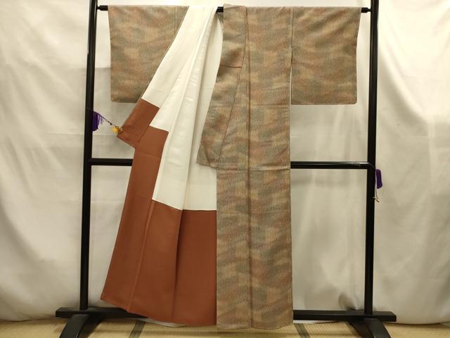 平和屋着物■上質な小紋　紬地　変わり間道　正絹　逸品　AABK5903sx